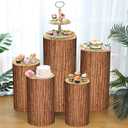 Set of 5 Wooden Texture Cylinder Stand Covers Spandex Pedestal Stand Cover for Party Wedding Baby Shower Birthday Decorations Only Contains Assorted Size Elastic Cylinder Cover(Wood Color)