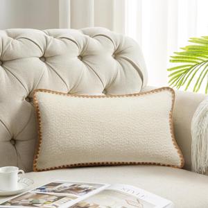 2 x ORTIGIA Farmhouse Lumber Pillow Covers Decorative 12x20 Textured Pillowcaes with Scalloped Edge Pillow Case for Couch Sofa Bed Cushion Living Room Khaki (Lace-brown)