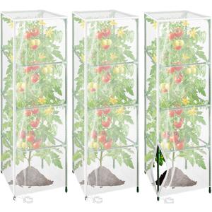 Cyrico Bird Netting Plant Cover for Tomato Cage, 3 Pcs Garden Mesh Cover with Zipper and Drawstring, Insect, Bird & Small Animal Protection Net for Vegetables, Fruits and Flowers, 59" x 17.7"
