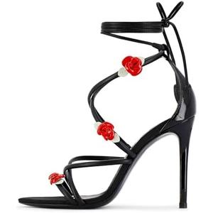 sexytag Floral Ankle Strappy Lace Up Stiletto Heeled Sandals Open Toe Rose Flower Party Wedding Date Dress Shoes Size 38 sexytag Floral Ankle Strappy Lace Up Stiletto Heeled Sandals Open Toe Rose Flower Party Wedding Date Dress Shoes Size 38
