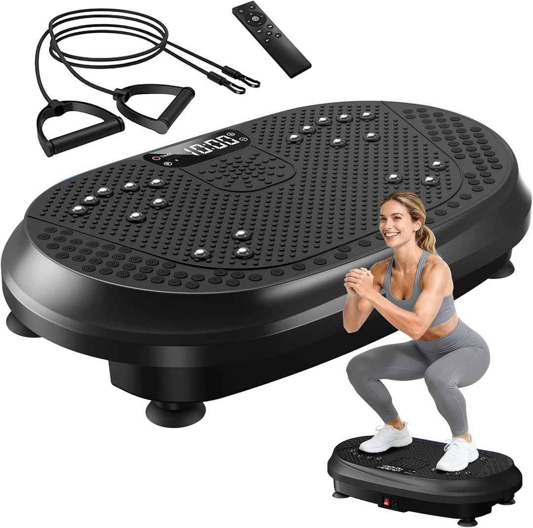 Vibration Plate Exercise Machine, Vibrating Fitness Platform for Lymphatic Drainage, Full Body Shaker Workout Equipment, Bluetooth Power Shaping Vibrate Plate, Board Sport for Home Exercise Gym (Black)