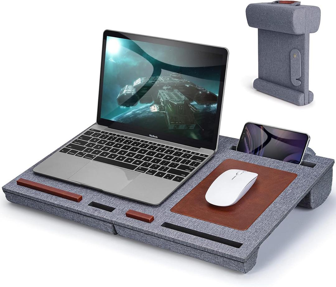 Lap Desk - Fits up to 15.6 inch Laptop Desk, Built in Mouse Pad Portable Lap Stand Lightweight Laptop Table with Phone Holder, Lap Desk Stand for Bed Sofa Home Office, Grey