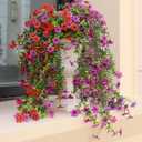 Artificial Hanging Flowers for Outdoors, 4 Pack Fake Hanging Plant for Spring Summer Decor, UV Resistant Faux Silk Flower for Planter Porch Patio Balcony Yard Decoration ( Light Purple & Rose Red)