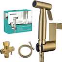 BARROCK Bidet Sprayer for Toilet, Handheld Jet Spray for Existing Toilets with Bidet Hose, Adjustable Water Pressure Muslim Shower, Stainless Steel Cloth Diaper/Feminine Wash Sprayer Brushed Gold