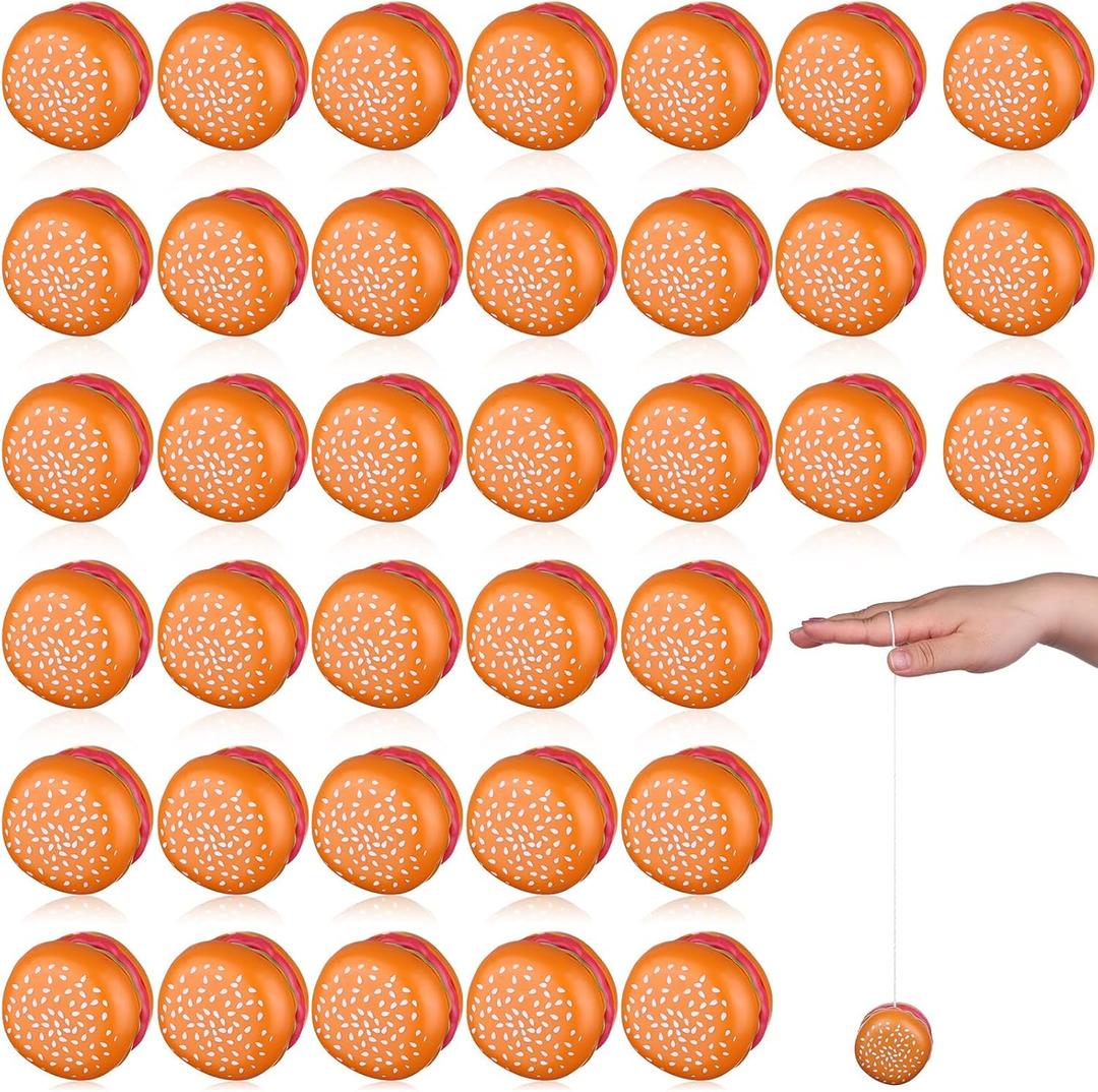36 Pcs Hamburger Yo Yo Toys Bulk Plastic Auto Return Entertaining Beginner Yo-Yo with String for Kids Hamburger Yoyo Party Favors Holiday Goodie Bag Stuffers for Birthday Classroom Prizes