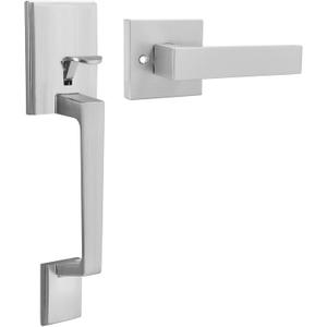 Haidms Brushed Nickel Front Door Handle, Single Cylinder Exterior Door Entry Handle with Door Lever, Entry Door Handle Set, Reversible for Right and Left Handed Sided Doors