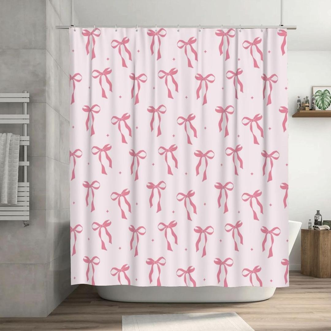 YQIUSM Pink Bow Shower Curtain Preppy Coquette Bathroom Decor for Girls 72"x72"