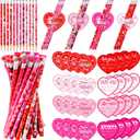 48 Pack Valentine's Day Heart Pencils Bulk and Valentine Exchange Card for Valentine Party Favor Office Rewards Gift Exchange Prizes Supplies