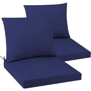 Outdoor Seat Cushion Set 19 x 19 In, Water-Resistant & Fade-Resistan, Patio Furniture Cushions with Removable Cover Deep Seat & Back Cushion with Handle and Adjustable Straps for Chair Sofa,2PC (Navy)