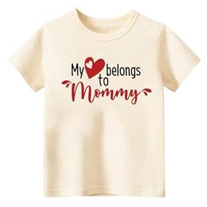 Mothers Day Shirt for Toddler Girls Boys Kids, I Love My Mama Tee, Happy Mothers Day T-Shirt Tees Cream, Cream 2-3T