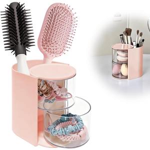 Hair Accessory Organizer & hair brush organizer 2-Layer Clear Hair Accessories Organizer Rotatable Small Jewelry Box for Clip Earring Necklaces The Latest Gift for A Girl Hair Accessories Organizer (Pink)