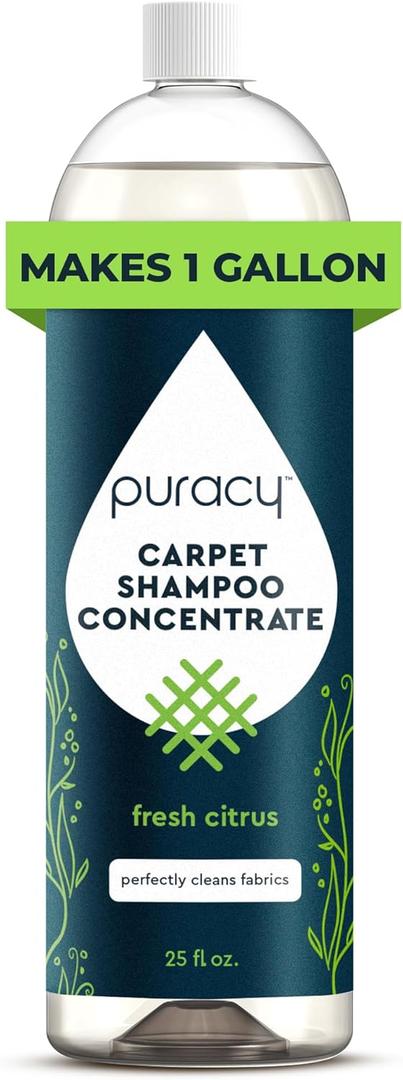 Puracy Carpet Shampoo Pet Carpet Cleaner Solution, Stain Remover, Pet Stain & Odor Remover, Rug & Upholstery Cleaning Solution, Concentrated (Fresh Citrus, 25oz)