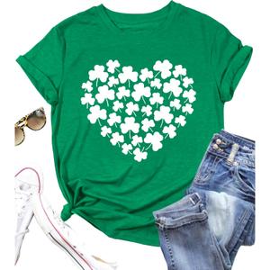 St Patrick's Day Shirts for Women Lucky Irish Shamrock Paddy's Shirt Cute Shamrock Graphic Short Sleeve Tees Tops 2025 (X-Large, Green-01)