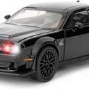 BDTCTK 1/32 Dodge Challenger Hellcat Model Car, Zinc Alloy Pull Back Toy car with Sound and Light for Kids Boy Girl Gift(Black)