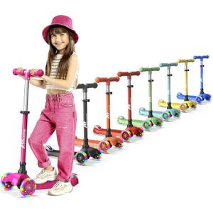 Mini 3-Wheel Kids Scooter with Multi-Color Wheel Lights  4-Height Adjustable Handlebar, Wide Anti-Slip Deck, Child Safety Certified, Boys & Girls Ages 2+ Supports Up to 110 lbs (Pink)