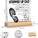 Fathers Day Stepped Up Dad Gifts from Stepdaughter Stepson Funny Stepdad Gifts Best Birthday Gift for Bonus Dad Acrylic Sign Decor 4 X 4 Inches