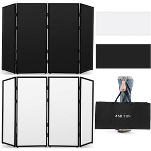 DJ Facade Booth, DJ Stand Portable Event Cover Screen with Foldable 4 Detachable Metal Frame Light Projector Display Scrim Panel Stand with Carry Bag for Party,Show,Gathering(White and Black)