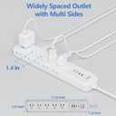 Power Strip Surge Protector,15 Outlets 4 USB 2 USB-C,10Ft Flat Plug,White | 15 AC Outlets,4 USB Ports 2 USB-C 2 USB-A,1080J Surge,Wall Mountable,10Ft Cord,16AWG,Overload Protection,3-Side Design