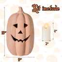 Fall Decor - Halloween Decor - Handmade Terracotta Pumpkin Jack O' Lantern with Flameless Candle - Vintage Autumn Farmhouse Table Decorations for Home Indoor Outdoor Porch Mantel (Large)