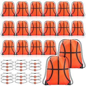 Reginary 18 Pcs Basketball Drawstring Bag and 18 Pcs Basketball Bracelet Bulk Goodie Bags Drawstring Backpack Adjustable Braided Sport Charm Bracelet for Boys Girls