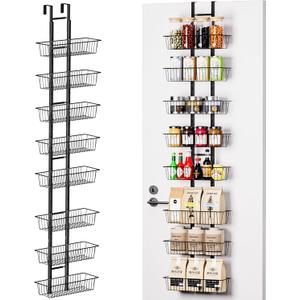 LUXEAR Over the Door Pantry Organizer, 8-Tier Adjustable Over the Door Hanging Spice Rack, No-Assembly Foldable Metal Over the Door Organizer for Kitchen, Home, Laundry Room, Bathroom