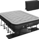 DWVO Inflatable Queen Air Bed with Folding Frame & Rolling Bag, Built-in Pump Blow Up Mattress for Camping, Guest Room & Travel, Portable Air Mattress with Case, 79 x 59 x 28 Inches, Black