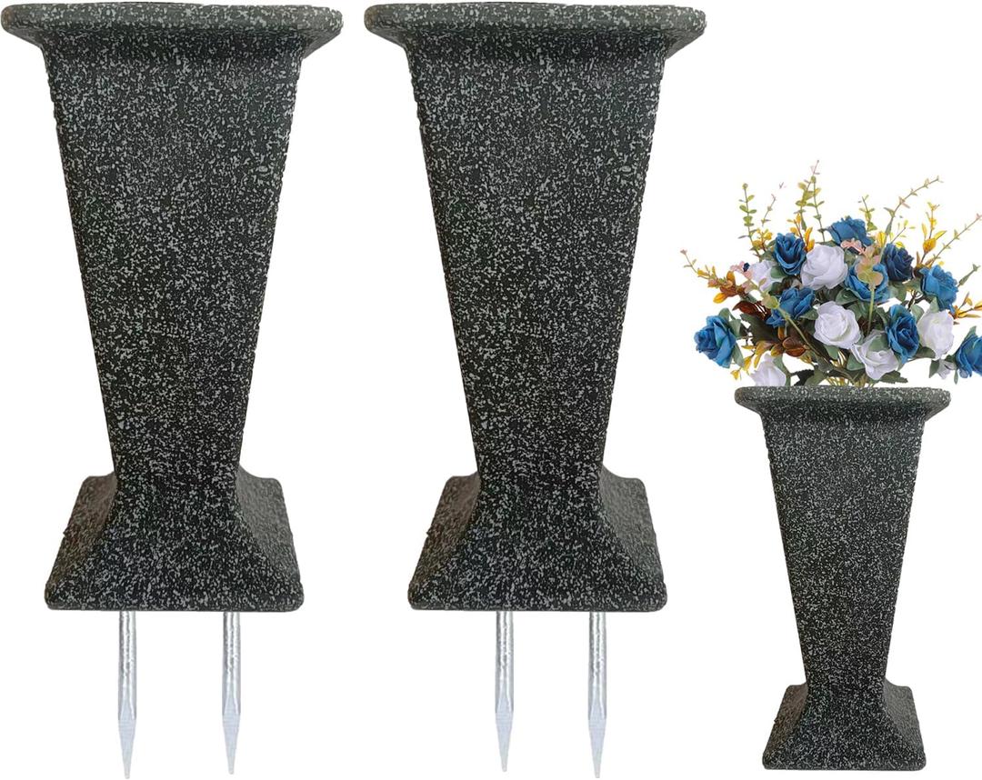  Cemetery Vase for Grave Headstones with Metal Spike, Flower Pots for Outdoor Plants, Memorial Vases for Graves, 2 Packs