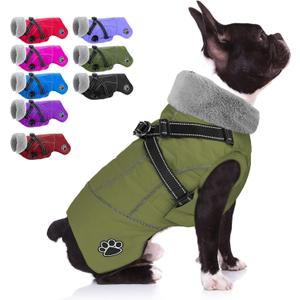 Doglay Dog Coat with Harness, Reflective Warm Dog Jacket Waterproof Puppy Winter Coat for Cold Weather, Adjustable Fleece Jacket for Dogs (Medium)
