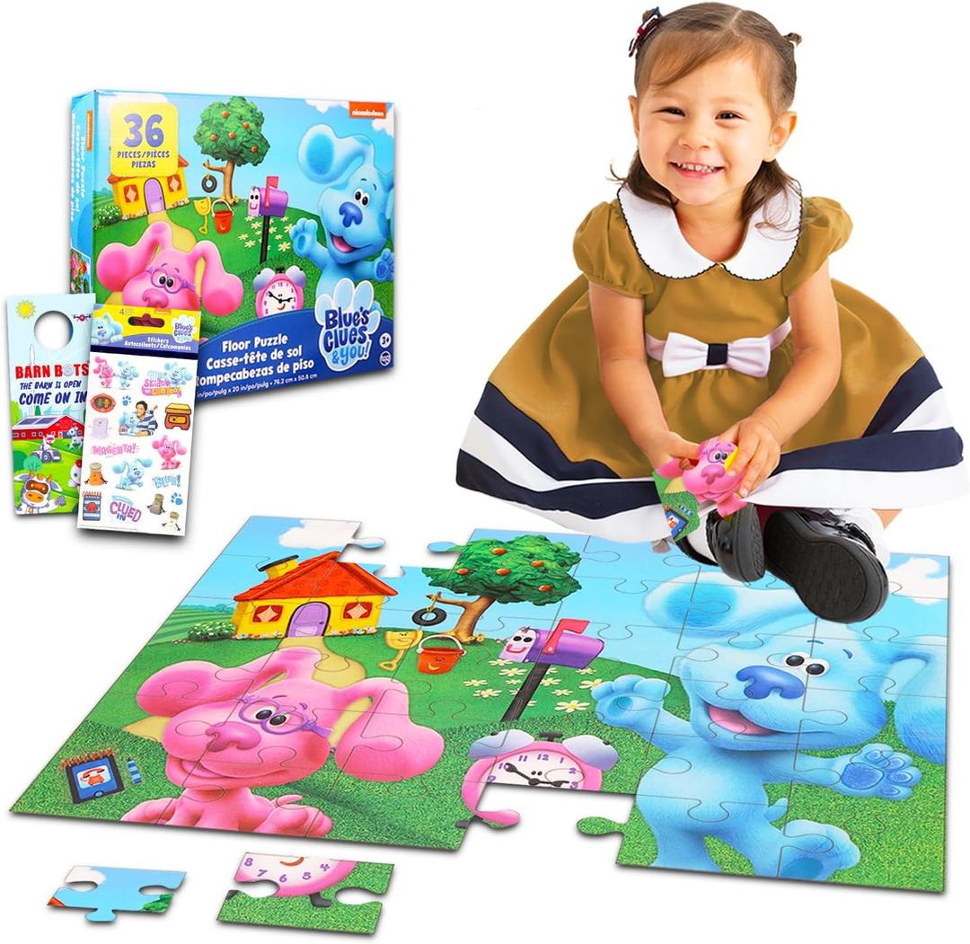 Blue's Clues Floor Puzzle for Kids, Toddlers - Bundle with 36 Piece Puzzle, Stickers, More | Blue's Clues Toys and Games Set