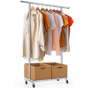Clothes Rack for Hanging Clothes, Sturdy Stainless Steel Clothing Rack, Portable Garment Rack with Extendable Hanging Rod, Adjustable Rolling Coat Rack with AntiSlip Wheels for Home Conmercial Store