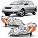 for 2003 2004 2005 2006 2007 2008 Toyota Corolla Headlights Headlamp Assembly Replacement Pair,Chrome Housing Amber
