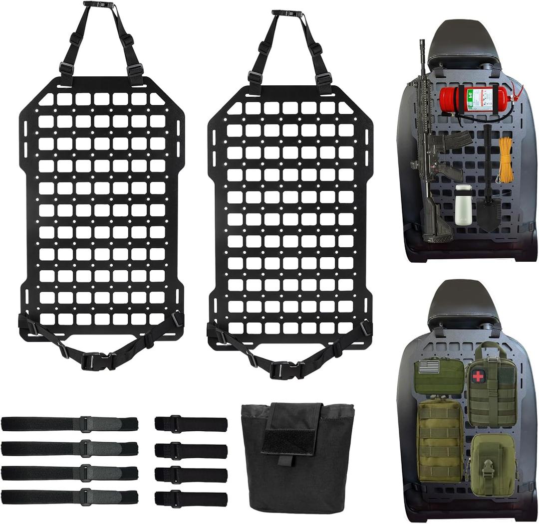 Molle Panel for Truck - Tactical Seat Back Organizer (2-Pack), Rigid Molle Seat Back Panel, Sturdy High-Strength Polymer, Includes 1 Utility Bag