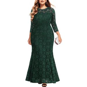 Plus Size Wedding Dress for Bride - Formal Evening Gown Party Lace Mermaid Dresses (Green) 16W