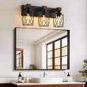 Farmhouse Bathroom Vanity Light, 3-Light Wood Bathroom Light Fixtures Over Mirror, Black Industrial Vanity Lights with Metal Shade, Rustic Bathrooms Lighting for Living Room, Bedroom, Hallway