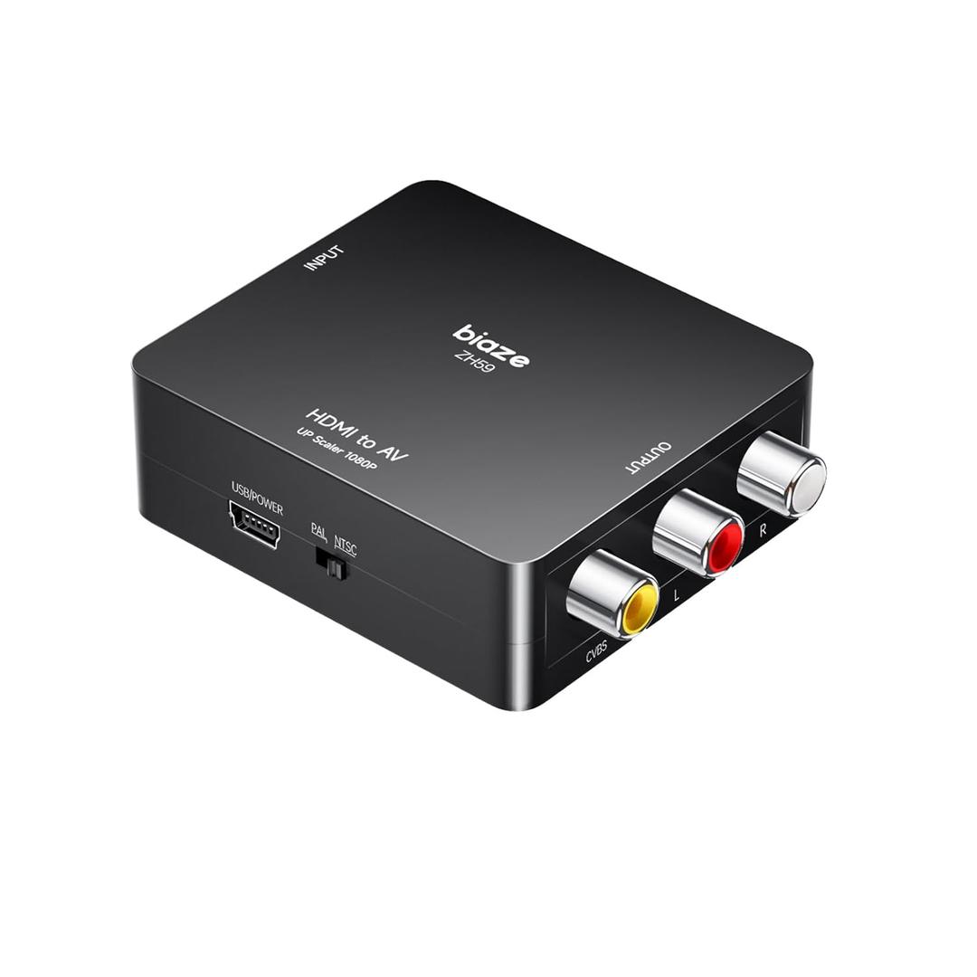 HDMI to RCA Converter, HDMI to AV Adapter Video Audio Converter Supports PAL/NTSC for Older TV, TV Stick, DVD, Android TVs Box