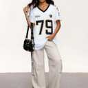 Football Jersey Women V-Neck Game Day Shirt Football Team Fans T Shirts Striped Graphic Tee Casual Short Sleeve Top (L)