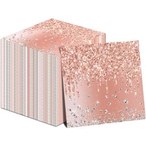 ZOIIWA 100 Pieces Rose Gold Birthday Napkins Pink Party Decorations Disposable Paper Napkins for Girls Women Sweet Diamond Theme Anniversary Wedding Baby Shower Favors Supplies