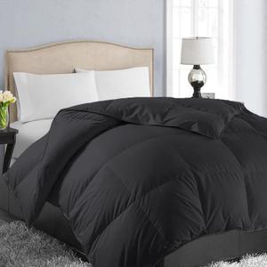 EASELAND Queen Size Down Alternative Comforter - Quilted Duvet Insert for All Seasons, Soft Lightweight with Corner Tabs, Summer Winter Warm Bedding, Black 88×88 Inches