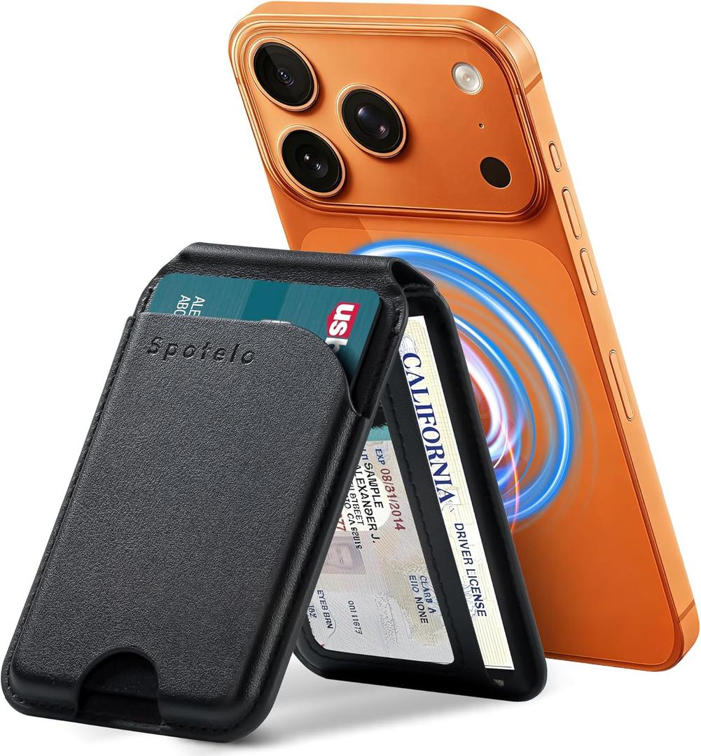 for MagSafe Wallet with Stand, Adjustable Stand Magnetic Wallet for iPhone, RIFD Blocking Phone Credit Card Holder for iPhone 17/16/15/14/13/12 Series, Not for iPhone 13/12 Mini (Black)