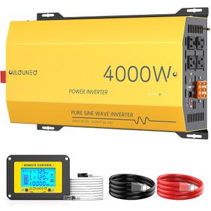4000W Pure Sine Wave Inverter 12V DC to 120V AC Converter for Home, RV, Truck, Off-Grid Solar Power Inverter Built-in 3.1A USB, Type-C Port, AC Hardwire Output Port, Remote Control with LCD Screen