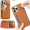 Ｈａｖａｙａ Designed for iPhone 14 Pro Max Case, Brown Back Flip Wallet with Magnetic Clasp, 4 Slide-in Card Slots, Ring Stand & Keychain, Shockproof Cover with Raised Bezel