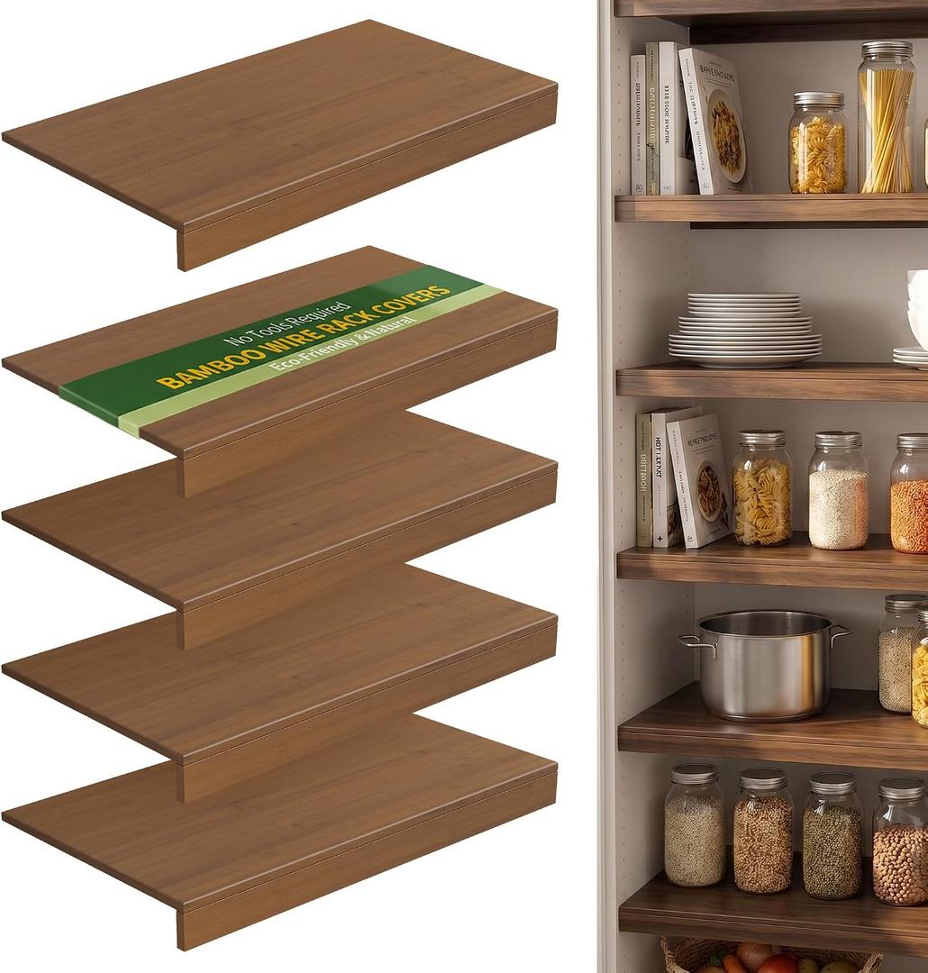 Wire Shelf Covers, Bamboo Wire Rack Covers (4PCS, 22" W x 12" D) Walnut