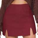EXLURA Women's Fashion Faux Wool Mini Skirt High Waisted Y2K Trendy Side Slit Tweed Plaid Skirts 2025 Fall Winter Outfits Dark Red, Small