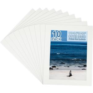 HOTUO 10 Pack Acid Free Ivory 11x14 Picture Frame Mats for 9x12, Pre-Cut with Ivory Core Bevel Cut, 4 Ply Thickness Photo Mat for Frames/Artwork/Prints/Pictures(Off-white)