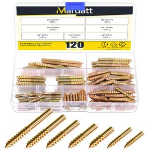 120Pcs M4 M6 Hanger Bolts, Double Headed Bolts Self-Tapping Screw Hanger Bolts for Furniture Screws Double Screw Threaded Rods Bolt, M4x25, M4x30, M6x30, M6x35, M6x40, M6x50, M6x60 (Gold)