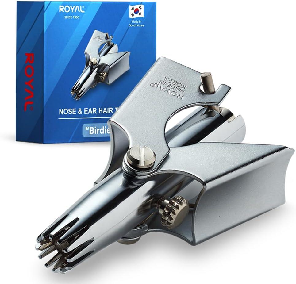 ROYAL [Made in Korea] Nose Hair Trimmer for Men Birdie, Manual, Battery-Free, Water-Resistance, Painless with Twelve Dual-Edged Blades, Patented Mechanism ET-4 (Silver)