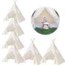 6 PCS Teepee Tent for Kids,Washable Tapered Kids Teepee Tent,Bohemian Teepee Tents,White Collapsible Sleepover Tents,for Boys and Girls Sleepover Pajamas Party Birthday SPA