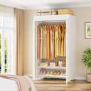ULIFHOME H5C Clothes Rack with Cover, Portable Closet for Hanging Clothes, Covered Clothing Racks Heavy Duty, Garment Racks with Shelves, Max Load 360LBS, White Closet Rack with White Cover
