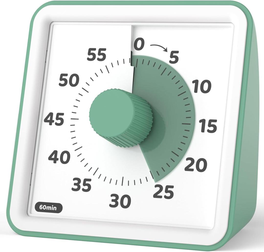 LIORQUE Visual Timer for Kids, 60-Minute Countdown Timers for Classroom Office Kitchen with Silent Operation, Kids Timer for Teaching (Batteries Included)