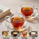 7oz Glass Tea Cups and Saucers,6 Pack Clear Teacup and Saucer Set,Glass Tea Cups with Handles for Cappuccino,Tea,Juice